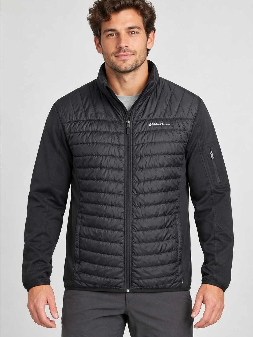 Eddie Bauer Mens Jacket XLT Black Emberlite Hybrid Fall Casual Hood Outdoors